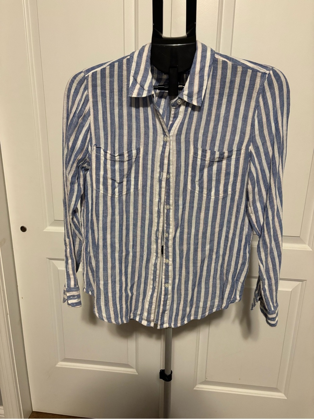 Lucky Brand Blue and White Vertical Stripe Button-Down Shirt